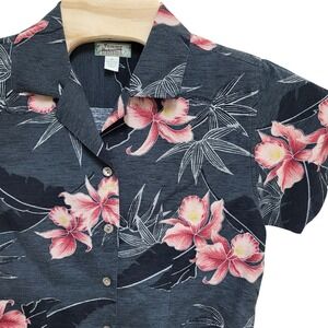 Tommy Bahama Womens Medium Silk Aloha Shirt Orchid Floral Short Sleeve Button Up